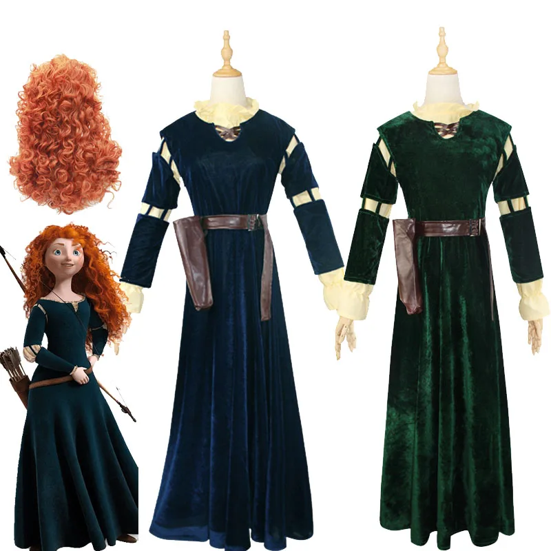 

Princess Merida Cosplay Costume Anime Brave Princess Women Female Adult Dress Velvet Girls' Suit For Halloween Wig