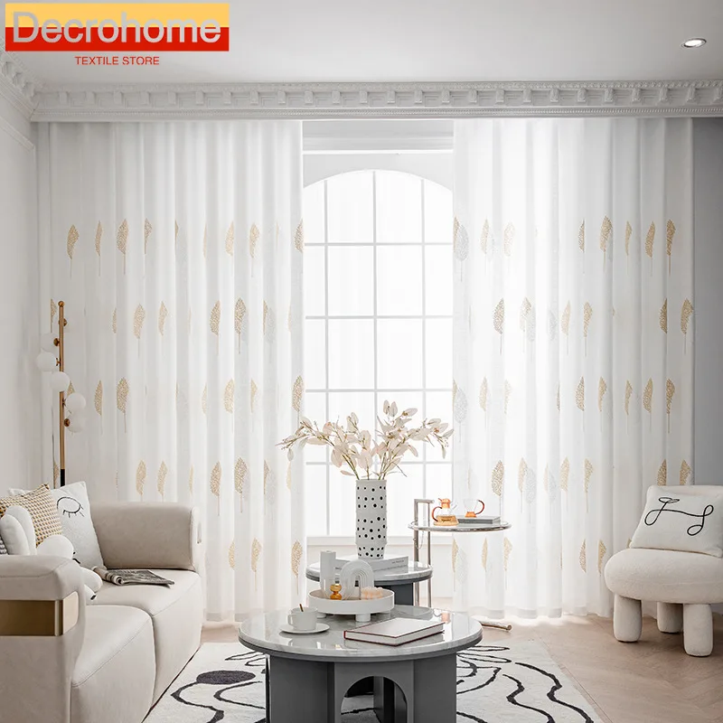 1PC Embroidery Tulle Window Screen Curtains for Living Room Bedroom Floating  Balcony PartitionTranslucent Opaque Gauze