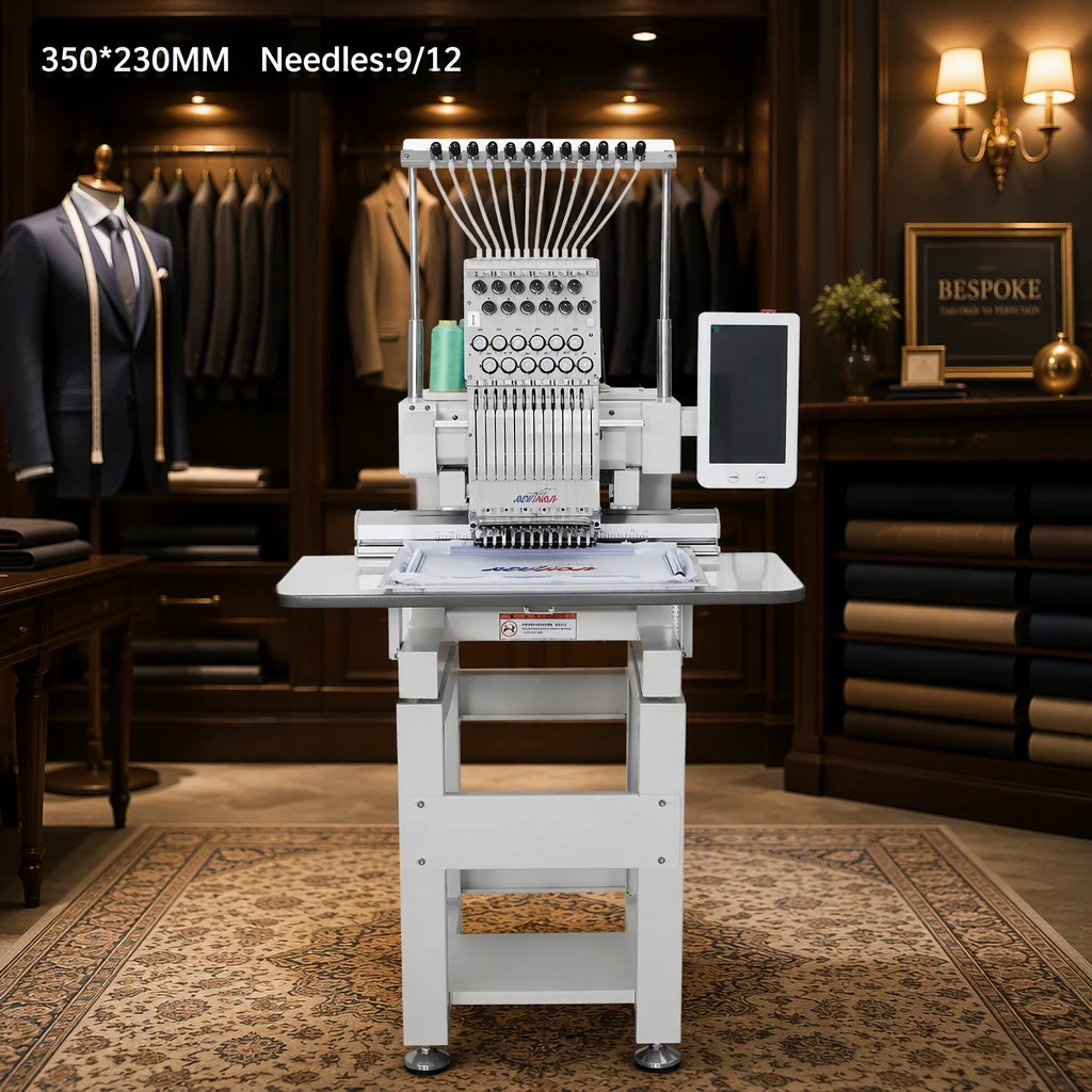 REVHON Compact Single Head Embroidery Machine for Small Workshops, Custom Clothing, Caps, and Leather Products