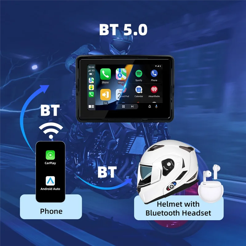 

Цифровая приборная панель мотоцикла, 5,0-дюймовый навигационный дисплей, портативный беспроводной экран, Carplay Moto, Android, автоматическая поддержка