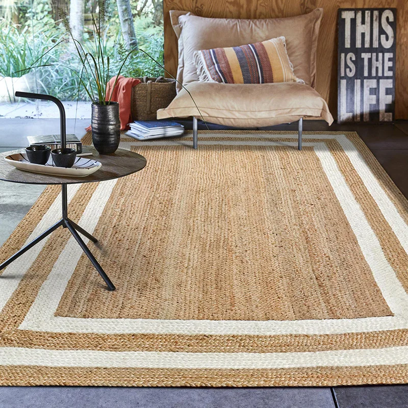 

Rug 100% Natural Braided Jute Reversible Modern Living Area carpet outdoor Rugs