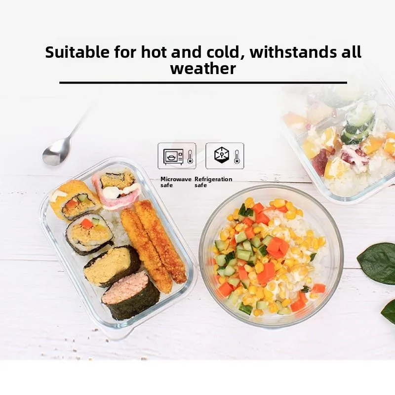 Heat Resistant Microwave Rice Box Transparent Glass Freshness Preservation Sealed Lunch Box Fridge Storage Container with Lid view 4