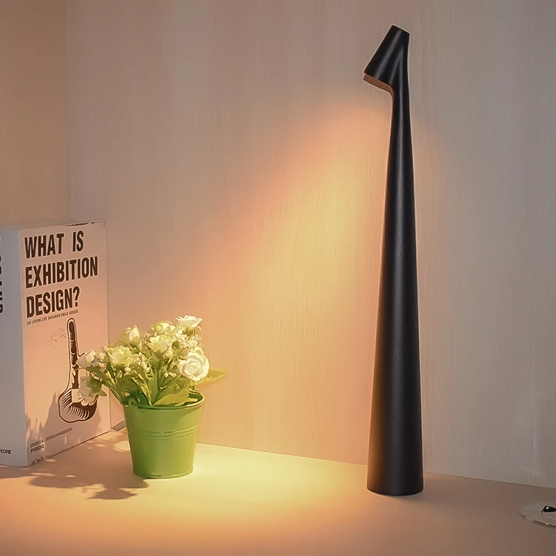 Minimalist Rechargeable led Cordless Elegant Slim Conical Stem Portable Table Lamp Touch