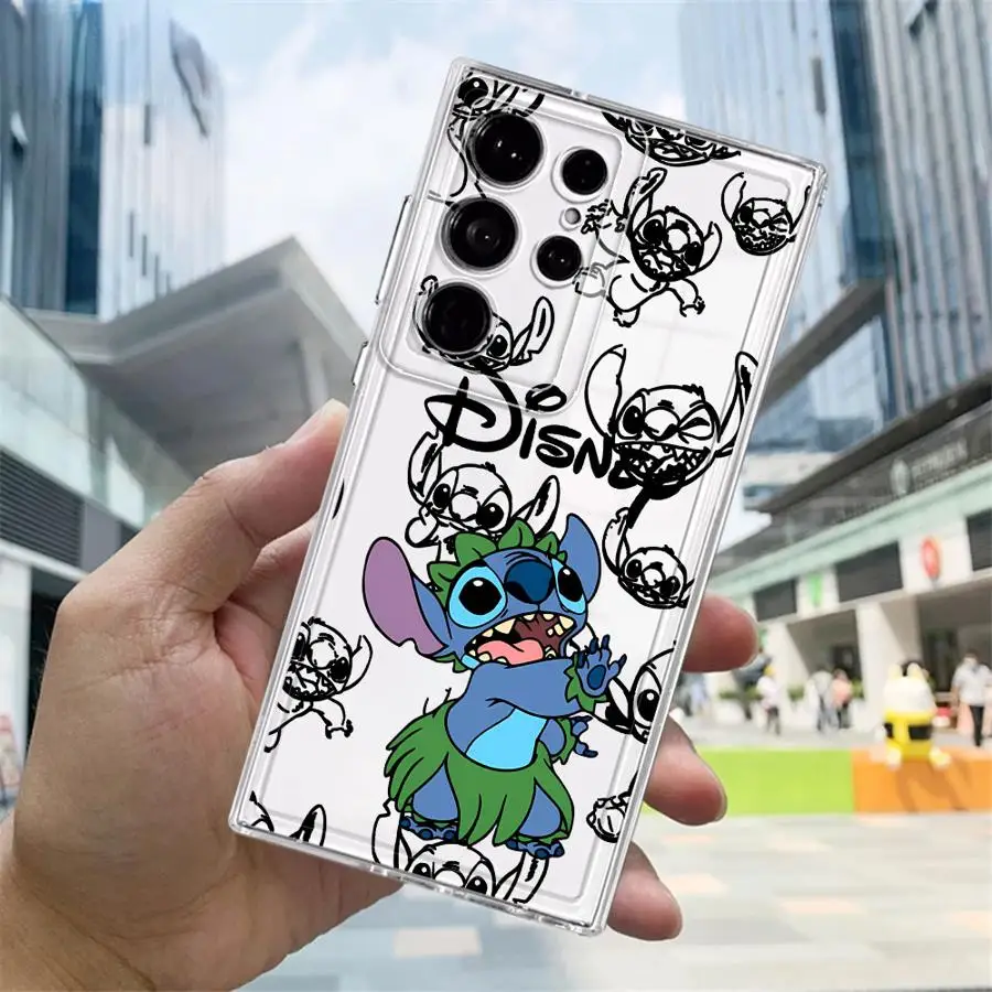 Funda transparente de dibujos animados de Disney Stitch para Samsung Galaxy S20 Plus S21 S25 Edge S24 Note 20 Ultra 10 S23 Ultra S22 FE