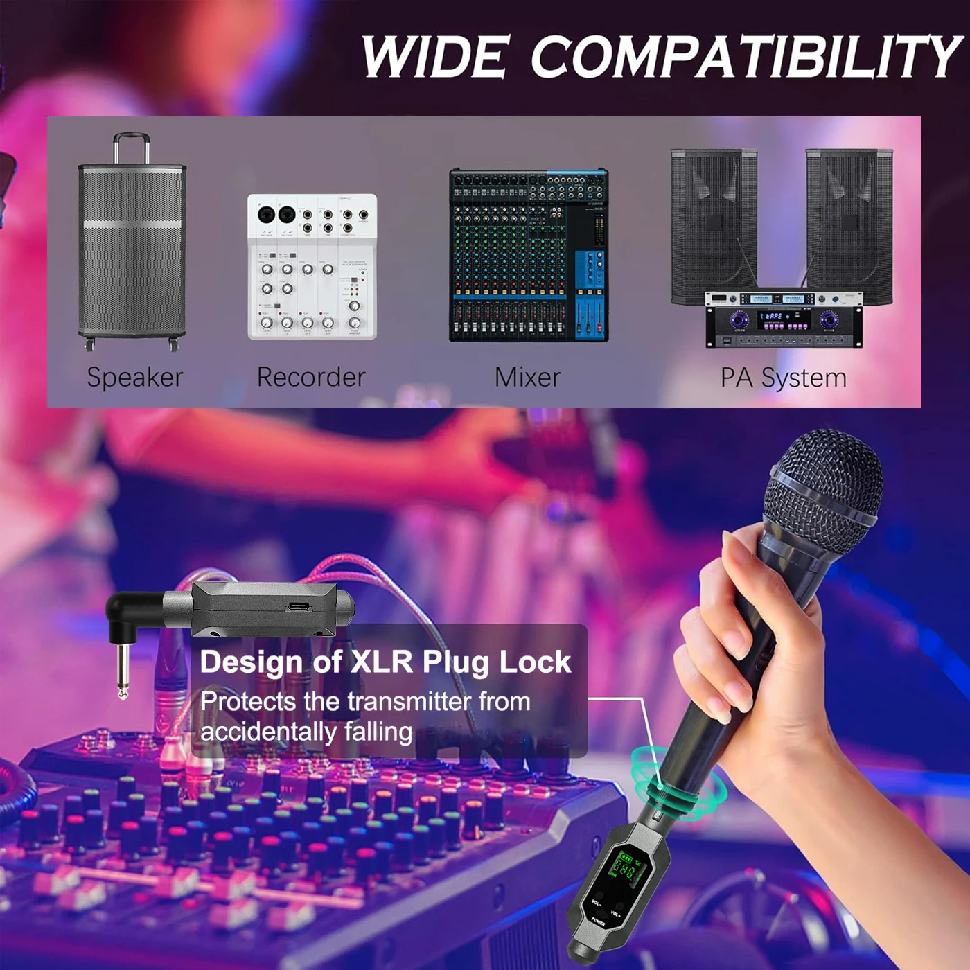 Wired to Wireless Microphone System Wireless Microphone Converter XLR Transmitter and Receiver for Dynamic Microphone