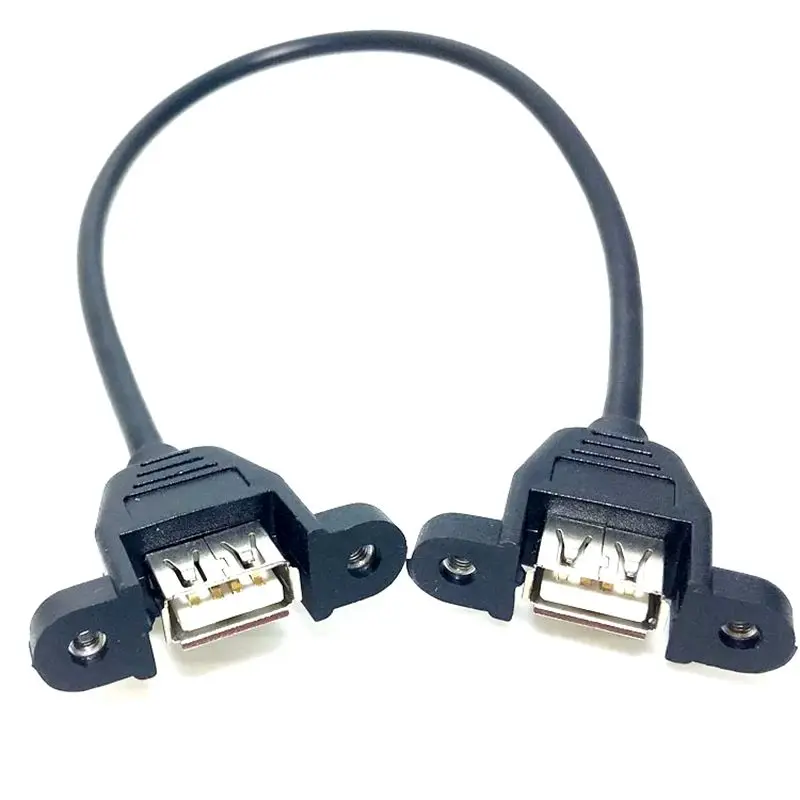 USB 2.0 A-Type Female to Female Data Extension Cable, Double Hole Half Package with Ear Screws to Fix Panel USB 2.0 Baffle Cable