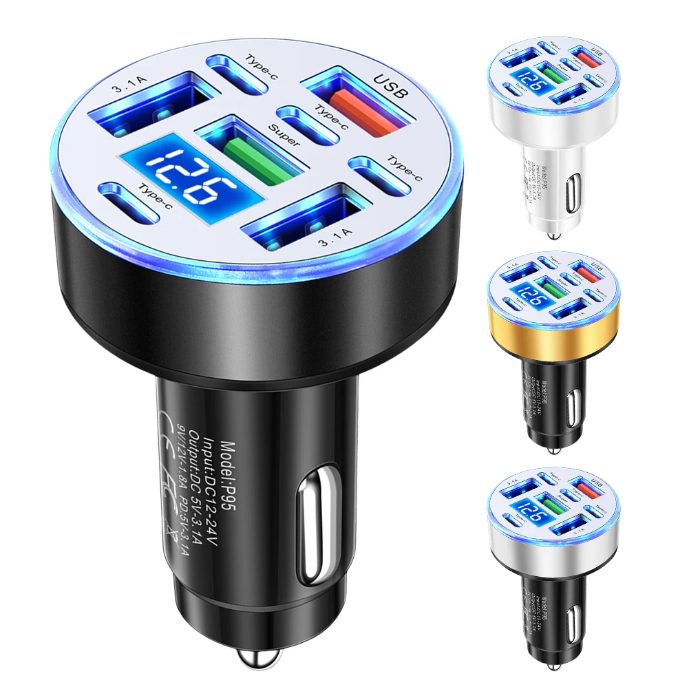 40w 8 portas carregador de carro adaptador de carregador de telefone de carro leve usb tipo-c carregador de carro carregador de carregamento rápido para a maioria dos modelos de carro