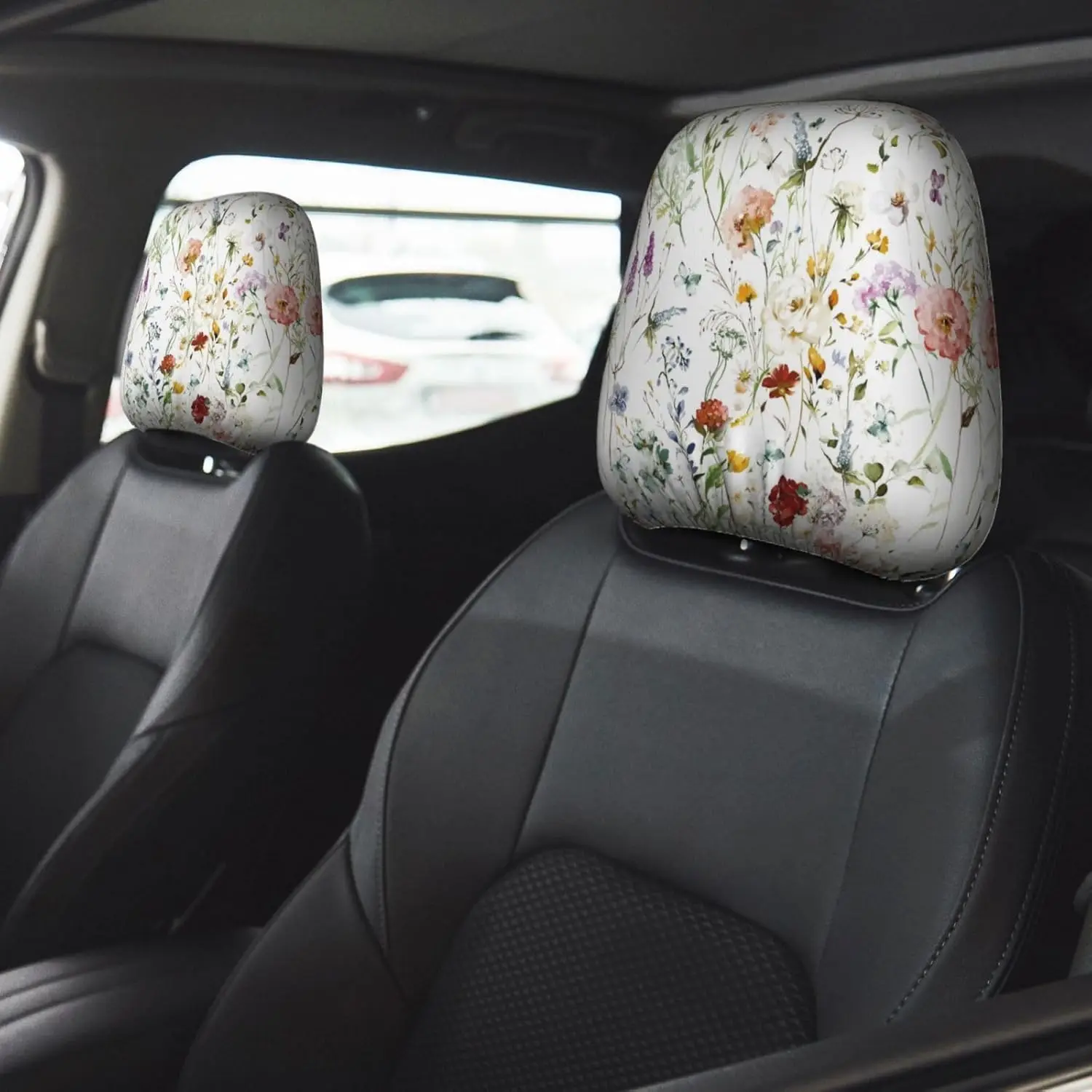 2 PCS Car Headrest Cover Watercolor Flowers,Universal Soft Elastic Easy to Install Dirt-Resistant Set Head Rest Protectors