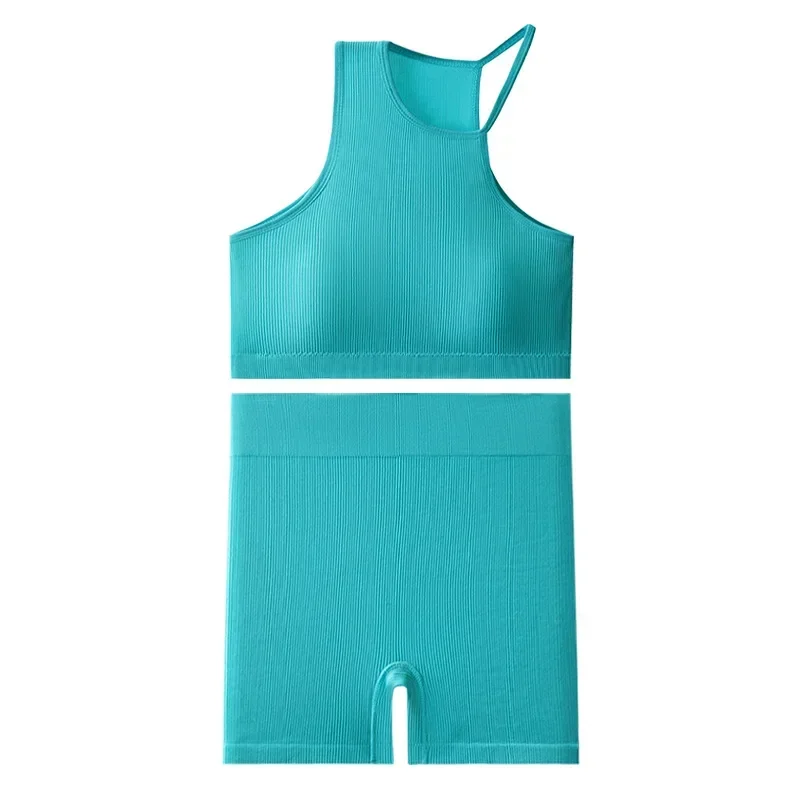 Personality solid color sexy back sports underwear set with breast pad folding breast permeable vest