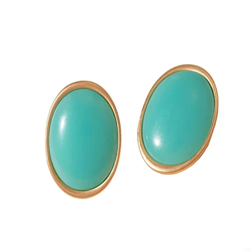 Geometric Oval Resin Studs Earrings With Silver Posts for Sensitive Ears Vintage Inspired Designs