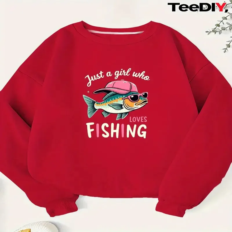 

Зима-Осень Большие Размеры Женский Свитшот «Рыба» Женский Забавный Just A Who Loves Fishing Круглый вырез Модная одежда Y2k Модный