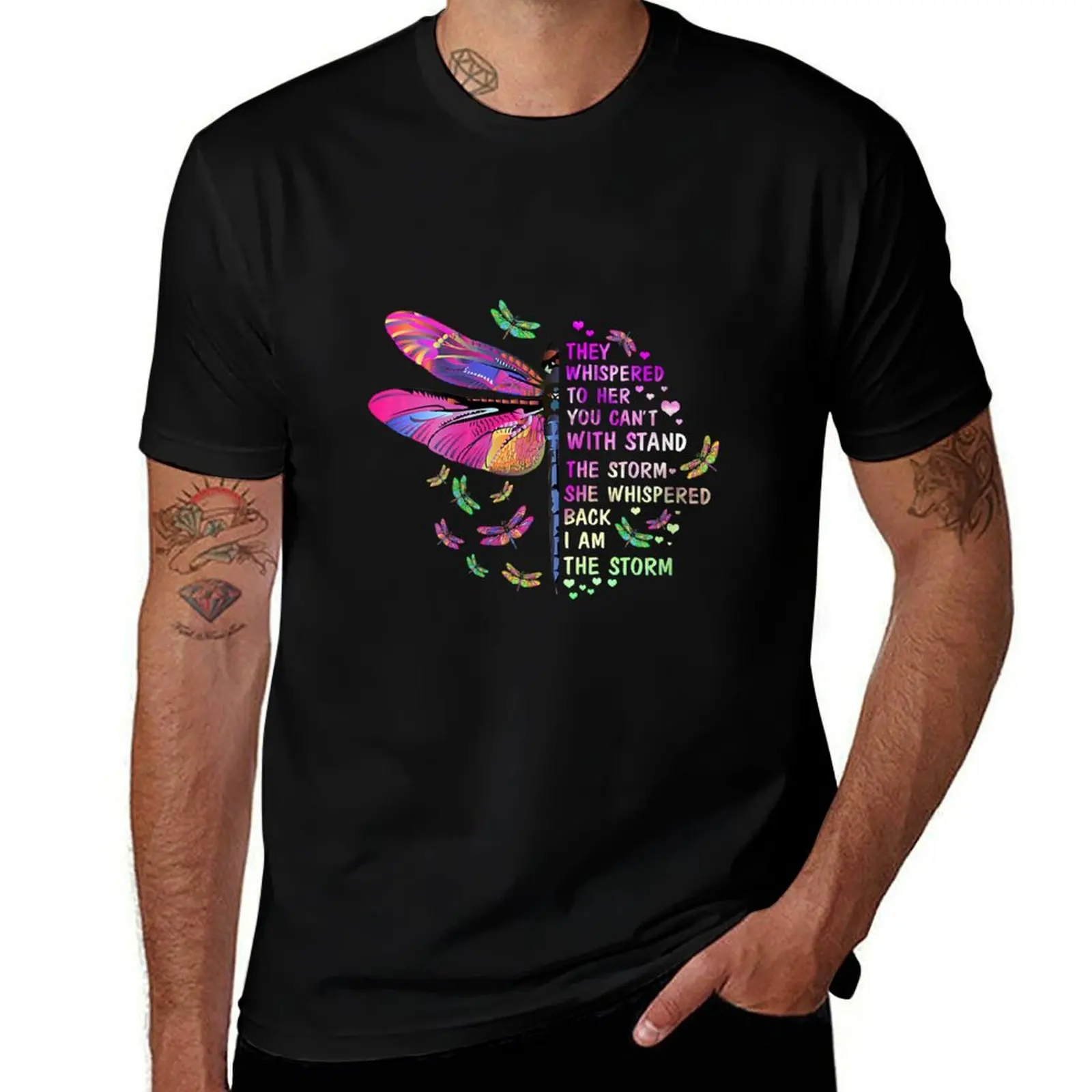 She Whispered Back I Am The Storm Funny Butterfly Color Gift T-Shirt Plus Size Gym Sports T-Shirt