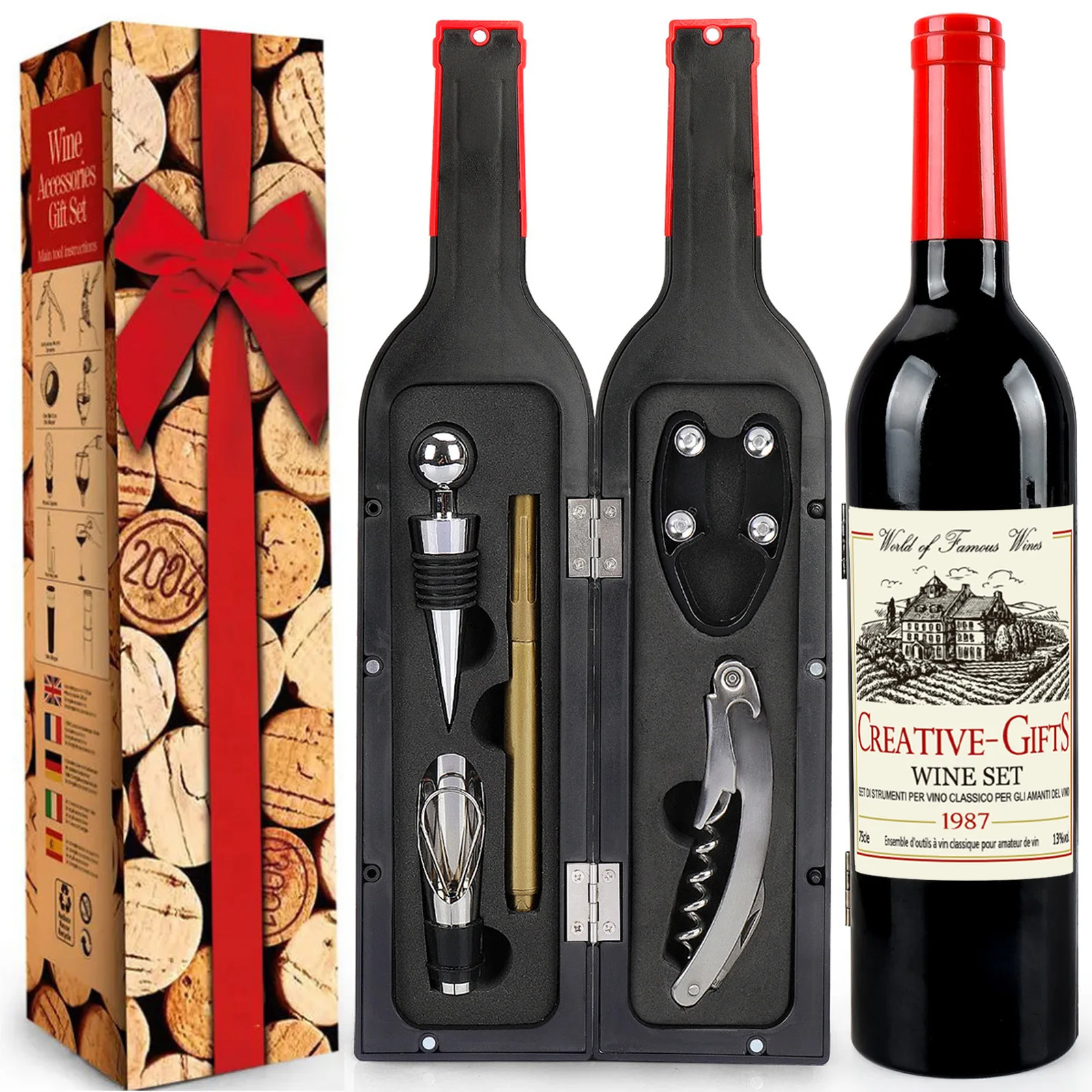 Red headed liquor bottle sanding knife gold marker pen 5-piece set square white label creative supply Red head