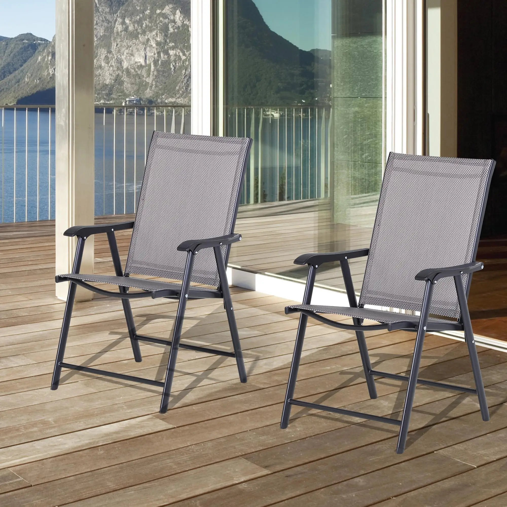 2PC Lightweight Outdoor Patio Chairs, Comfortable Single-Seat Furniture Gray