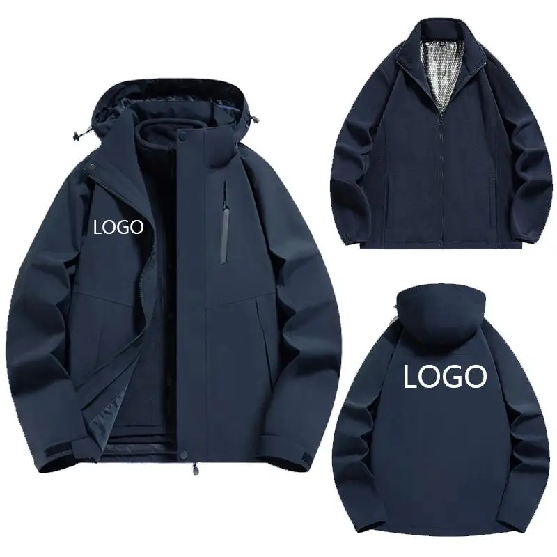 

Men And women winter Outdoor Detachable Two-piece Suit Warm Windproof Rainproof Hiking Mountaineering Hunting Jacket Print Logo