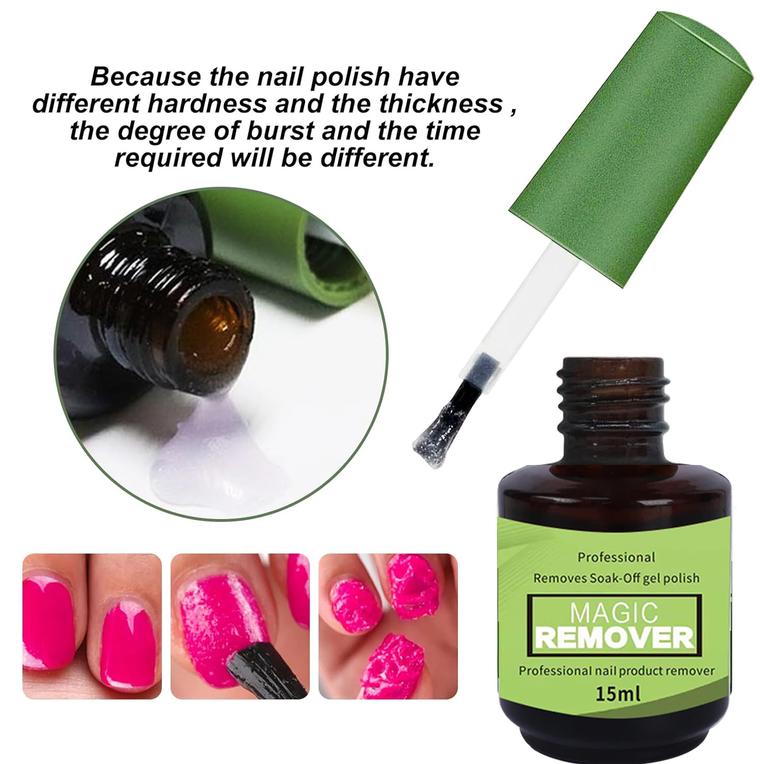 Removedor Profissional de Esmalte Gel Explosão, Remove Rapidamente Embeber Off Gel Polish, 0.25 flOz, 3-5 Mins, 15ml