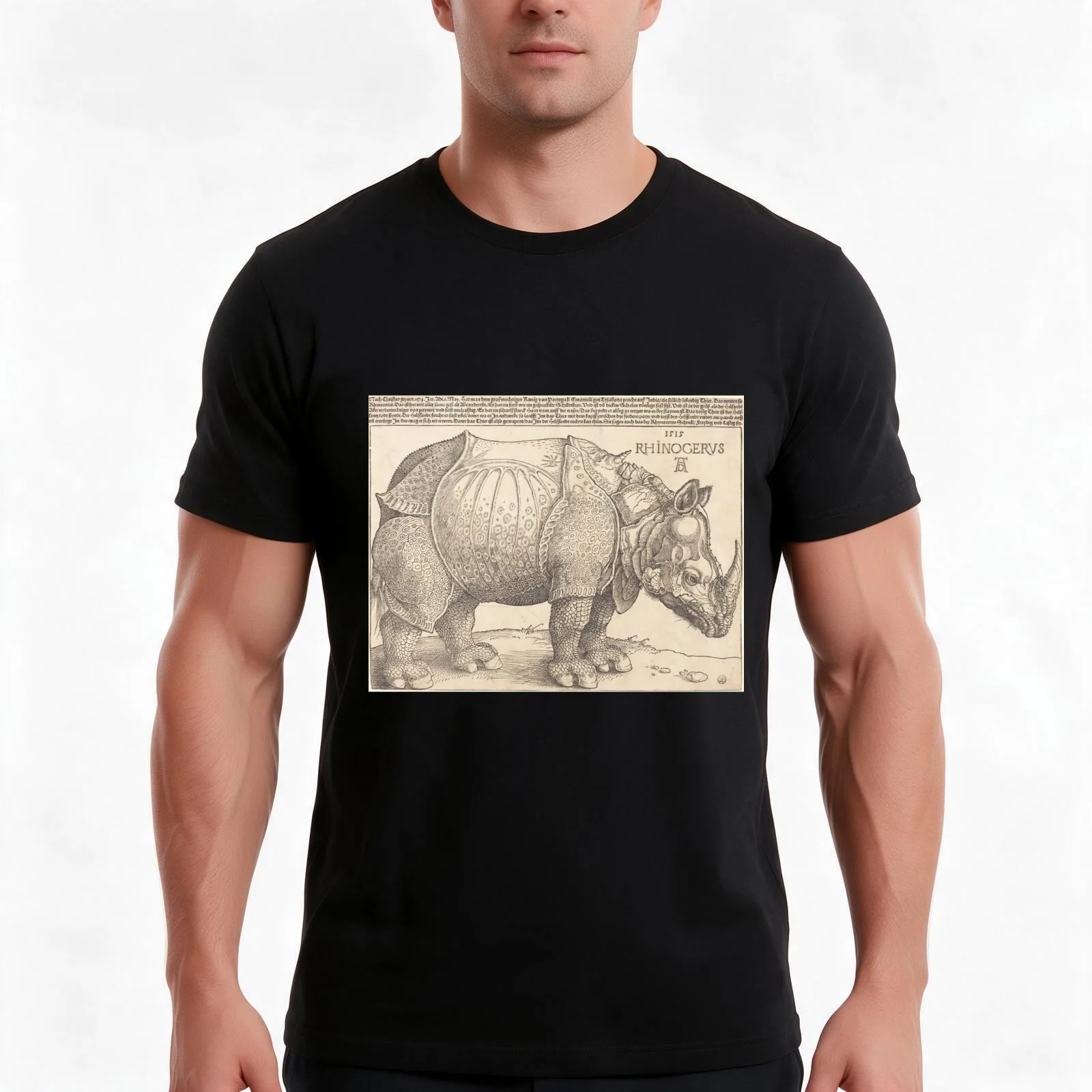 The Rhinoceros by Albrecht Durer 1515 T-Shirt Summer Casual Cotton Tee Oversized Streetwear Tops Vintage Graphic Print