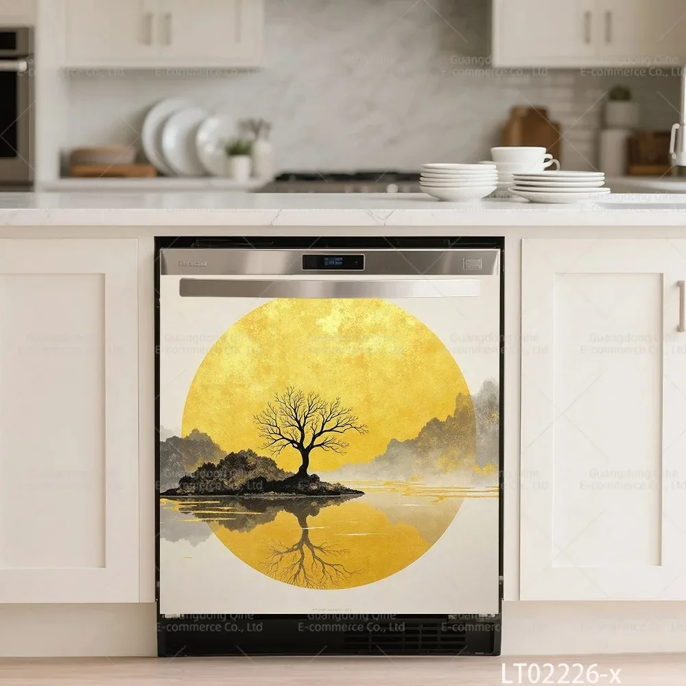 Creativity Chinese Ink Painting Dishwasher Stickers - Self-Adhesive Waterproof Vinyl Decals for Kitchen Appliances Door Mural view 5