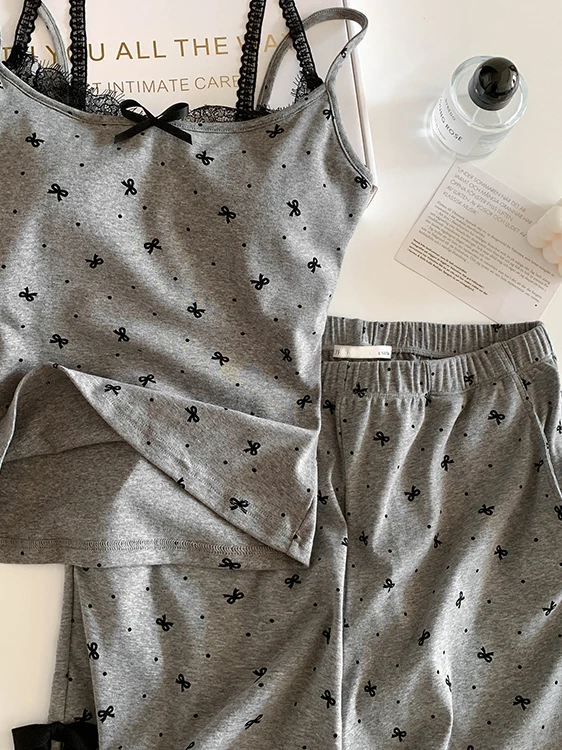 Setelan Wanita Seksi Modal Katun dengan Tali dan Bantalan Dada, Pakaian Rumah Dua Potong atau Baju Tidur Musim Panas