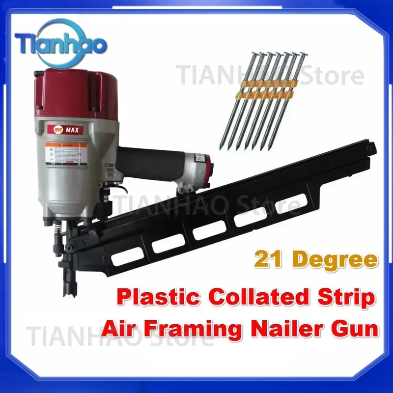 Pneumatic Plastic Collated Strip Air Framing Nailer Gun for 21 Degree Inclined Row Nails Oblique Row Nail Gun for SRN9021L