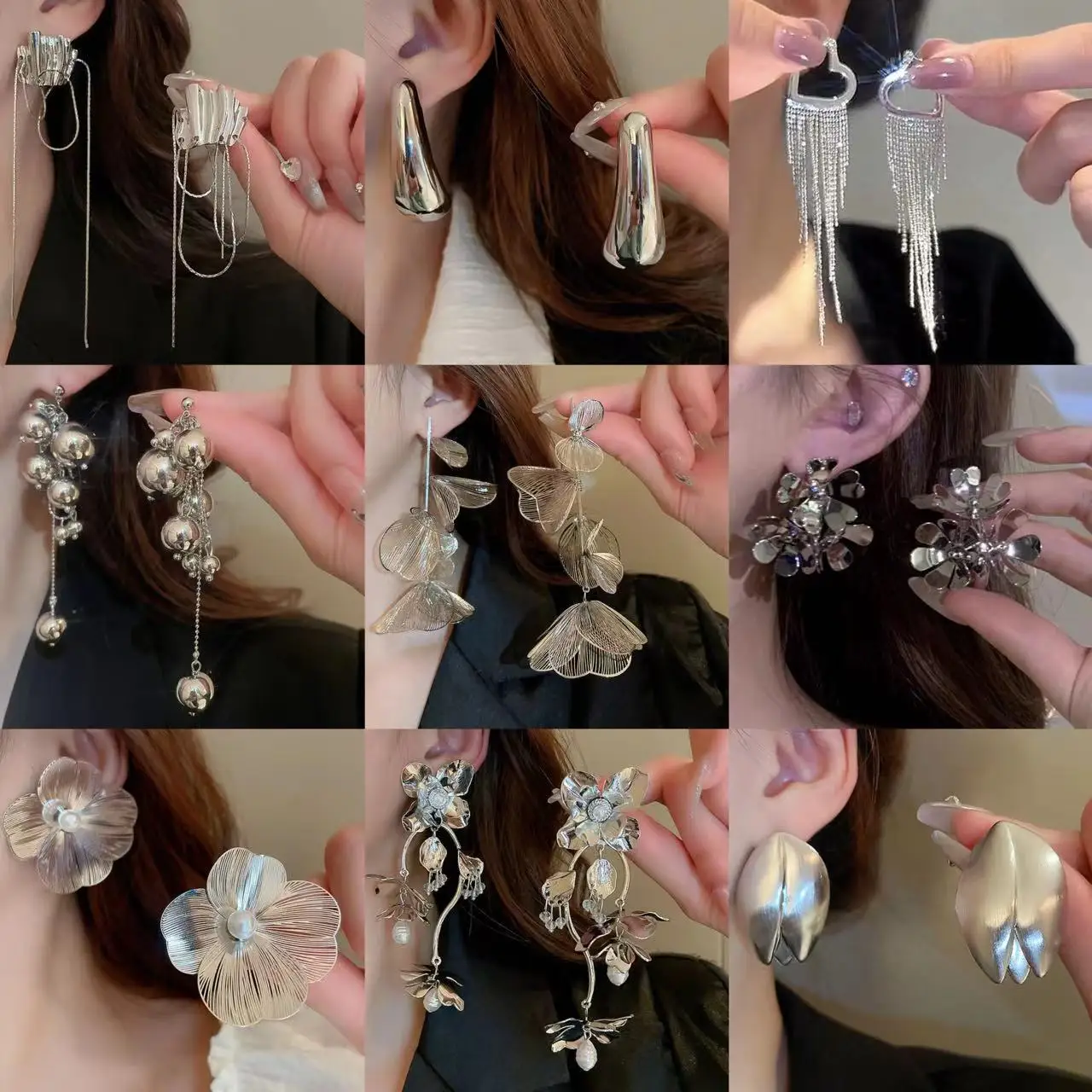 أقراط سلسلة إبرة فضة ، تصميم صغير وبسيطة ، طراز معدني ، بارد وعصري ، سو