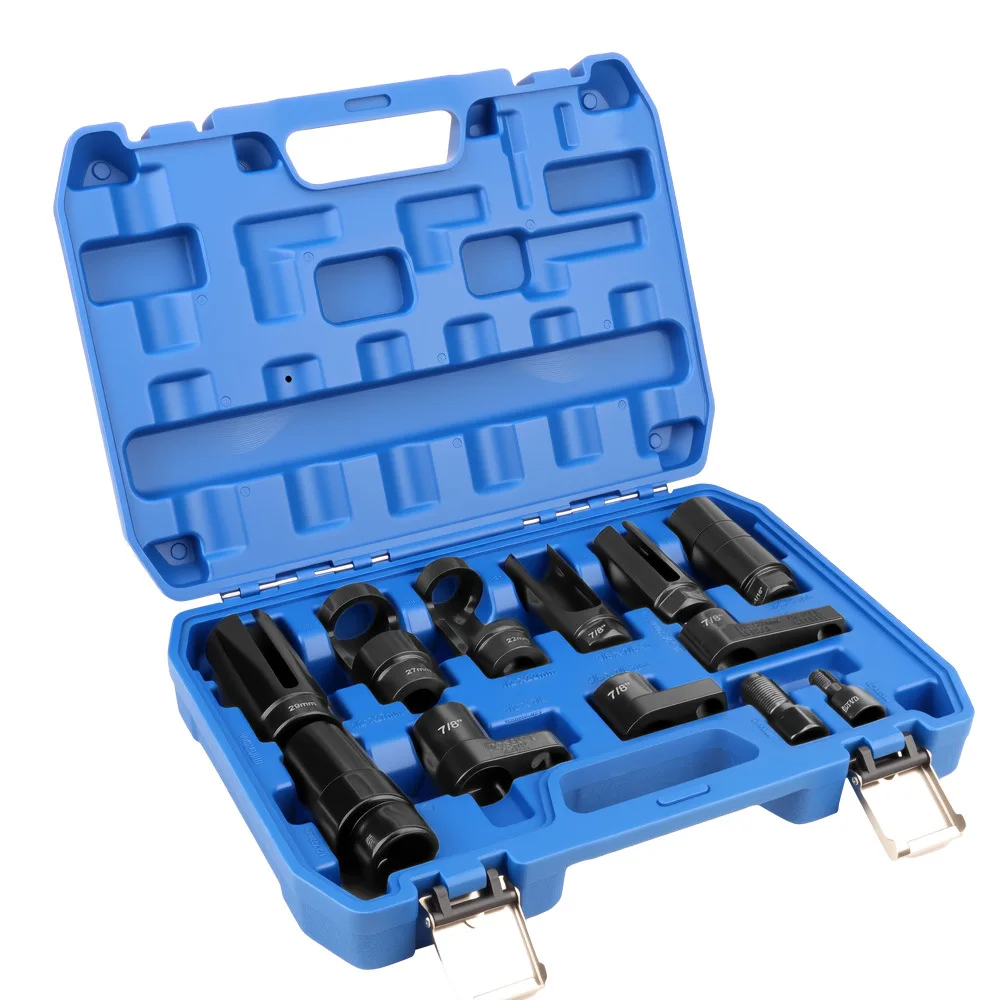 12pc Oxygen Sensor Socket Set for Oil Vacuum Thermal Oxygen Sensors O2 Sensor Removal Tool and Thread Chaser Set