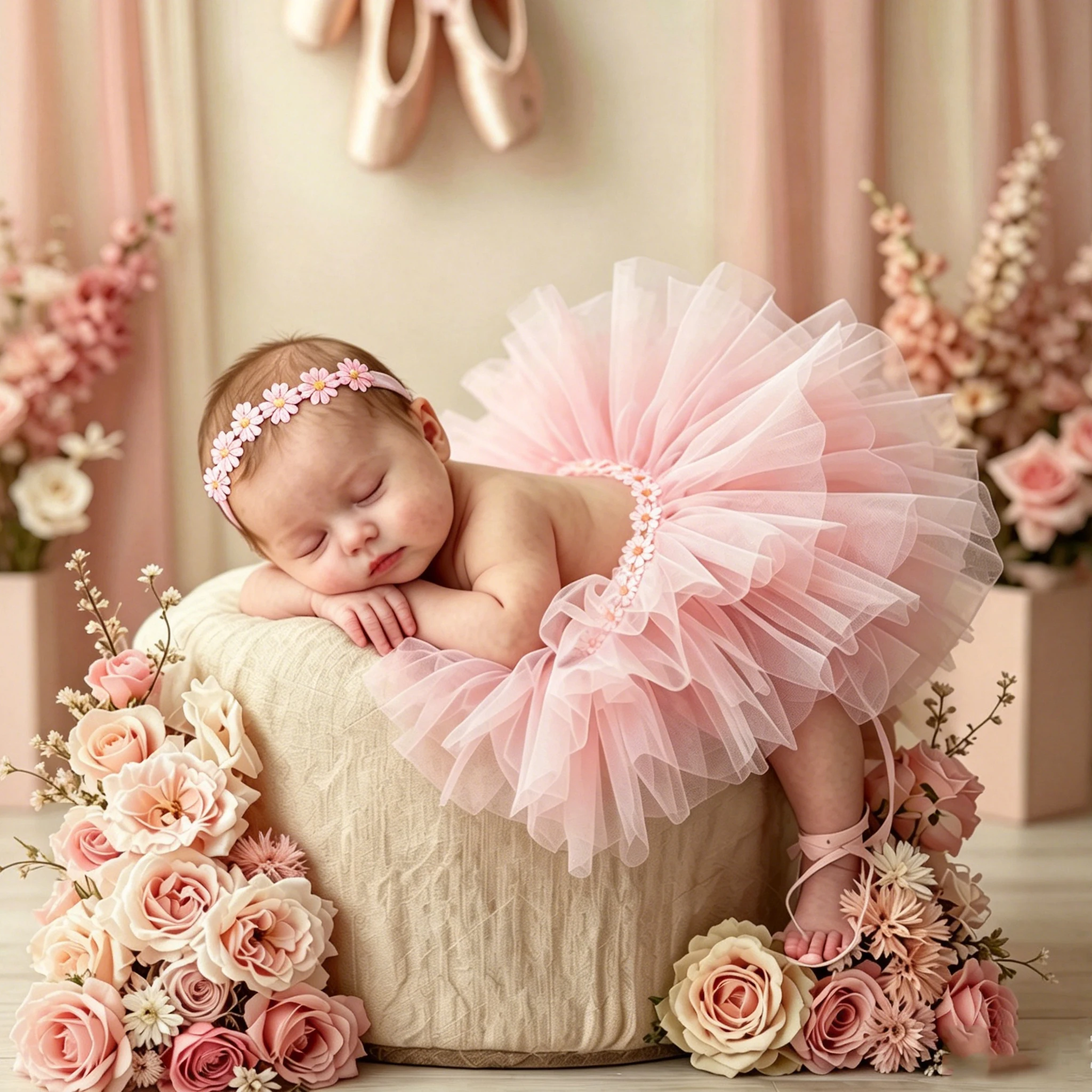 Ylsteed – ensemble jupe tutu pour photographie de nouveau-né, avec bandeau fleuri, robe de princesse en tulle doux, pour bébé de 0 à 3 mois, accessoire photo pour baby shower