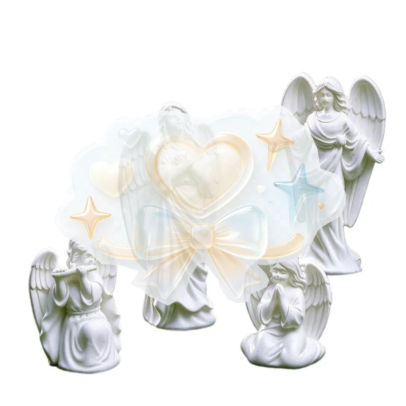 4Pcs White Mini Angel Sculpture Figurines Small Cute Statue Ornaments for Indoor Shelf DIY Landscape Decor