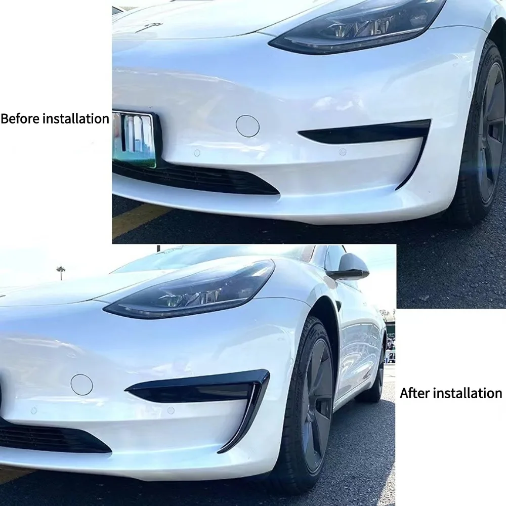 For Tesla Model 3 Front Bumper Spoiler Air Knife Splitter Fog Lamp Cover Body Kit Compatible with 2017-2023 Models