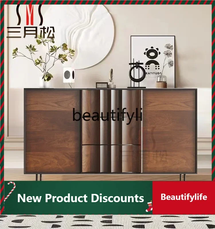 

Creative solid wood dining side cabinet Italian minimalist living room locker simple storage cabinet D80