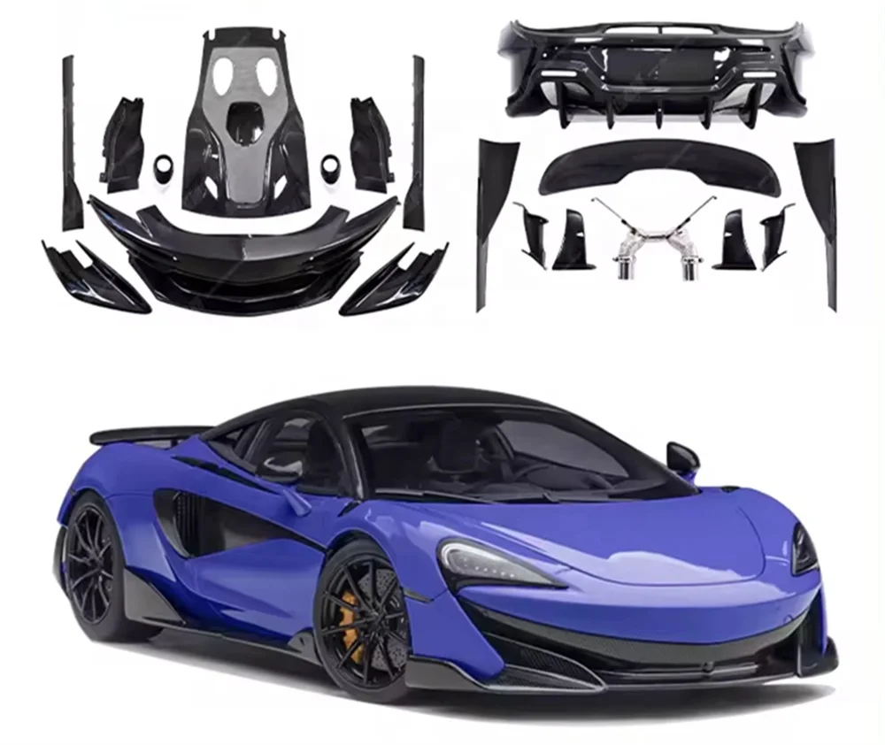 Carbon Fiber Body Kit Front Lip Car Hood Side Skirts Rear Trunk Spoiler For Mclaren 570S 540C Modify 600LT Style Exhaust BodyKit