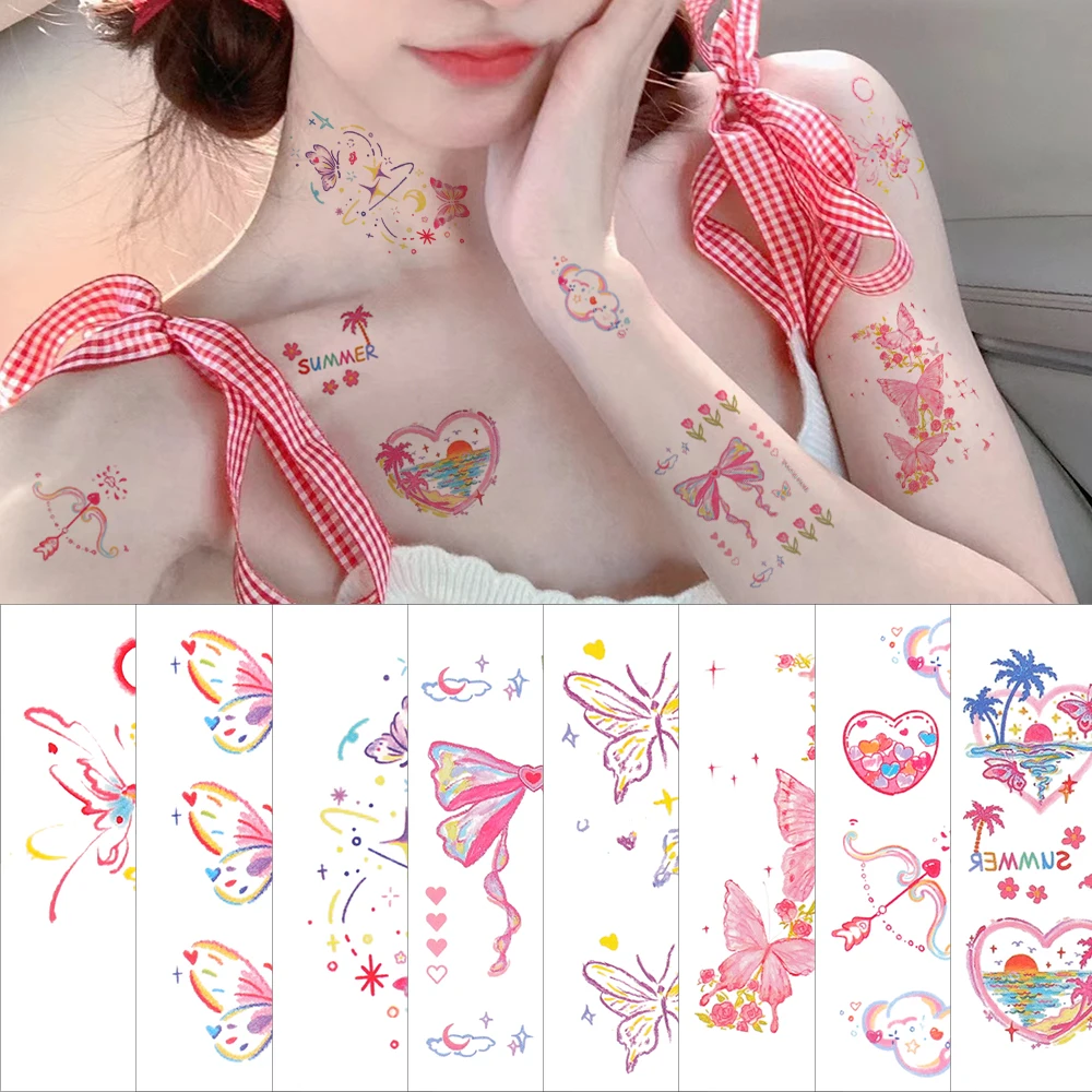 Butterflies and Flower Temporary Sticker Tattoo Colorful Body Art Tattoos Self Adhesive Waterproof Fake Colorful Arm Body Tattoo