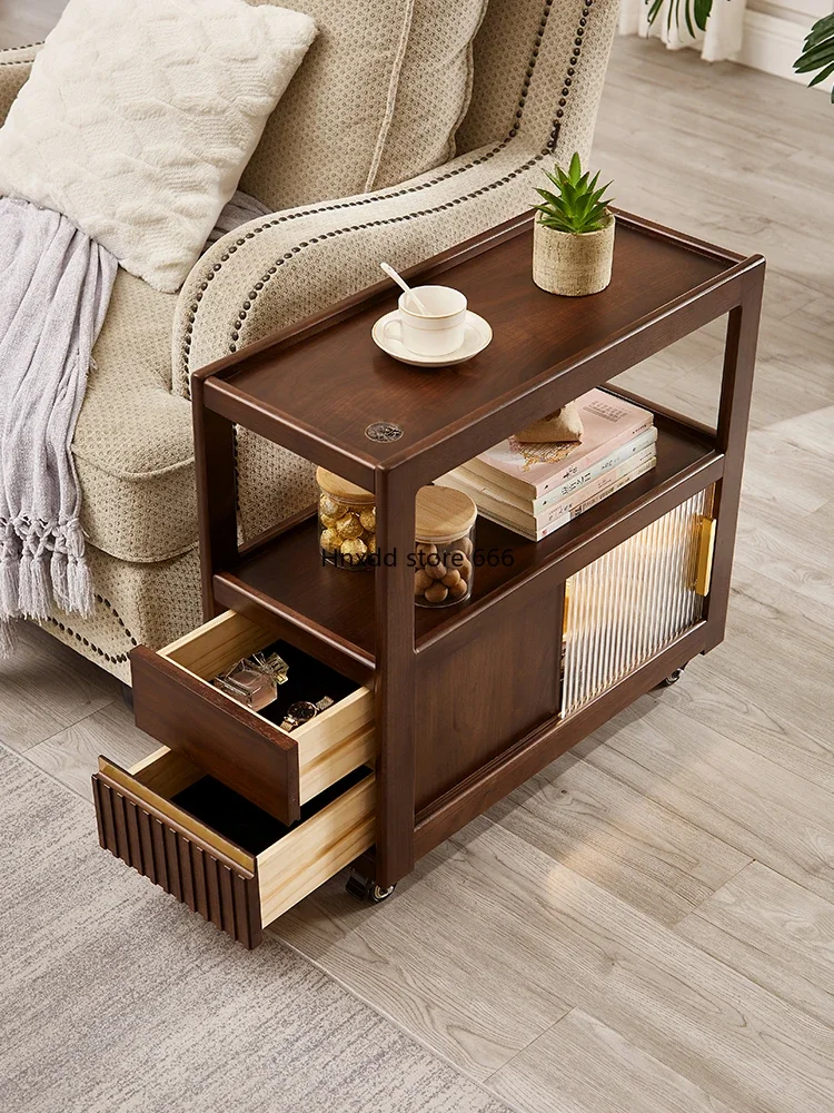 Side cabinet, household living room with wheels, sewn coffee table with drawers, push and pull