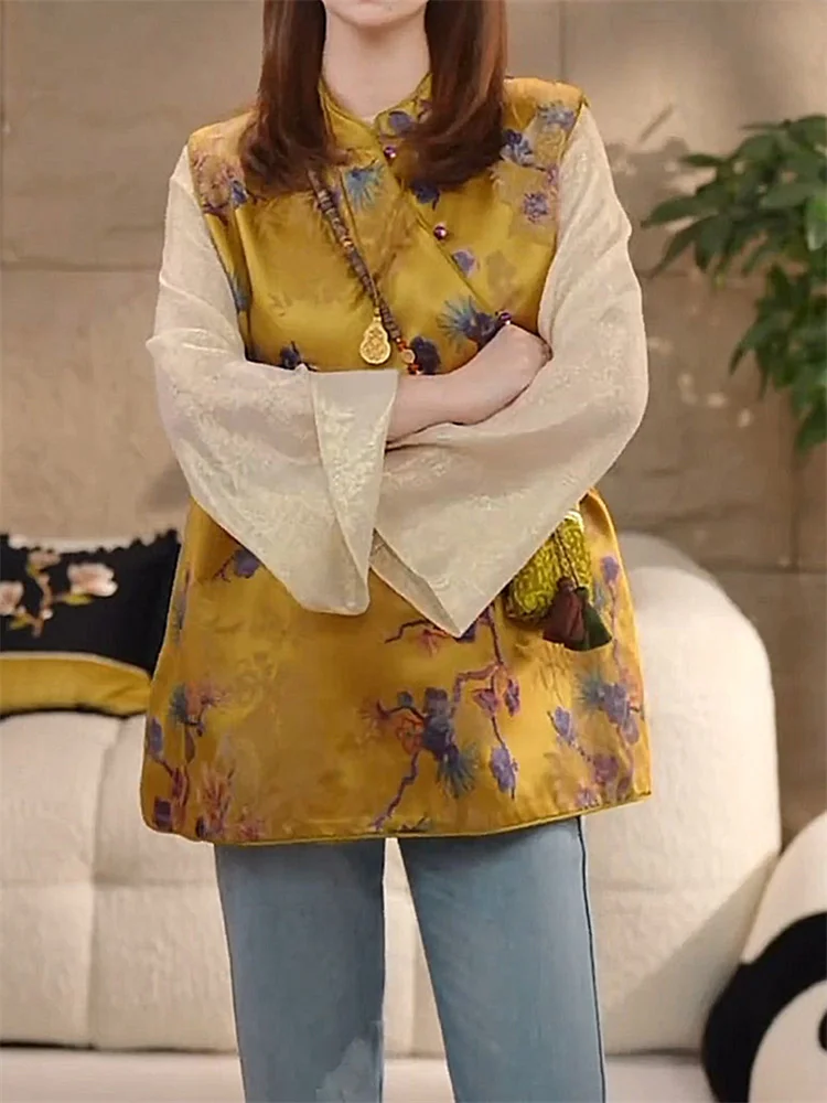 

New Chinese Sle Jaet Stand Collar Embroidered 2025 Spring Autumn Women's Retro Top Slanted Flap Improved Coat