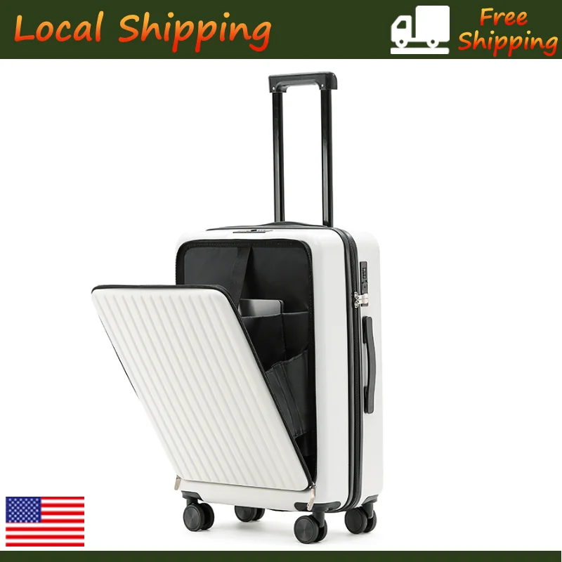 

ABS+PC Multi-Function Trolley Case Front Opening Suitcase Cup Holder USB Charging To-Interface Mobile Phone Stand Roller Luggage