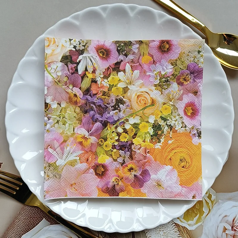 20Pcs Colorful Flower Printed Disposable Napkins, Paper Napkins Tissues for Weddings, Party, Festivals, Anniversary Celebrations
