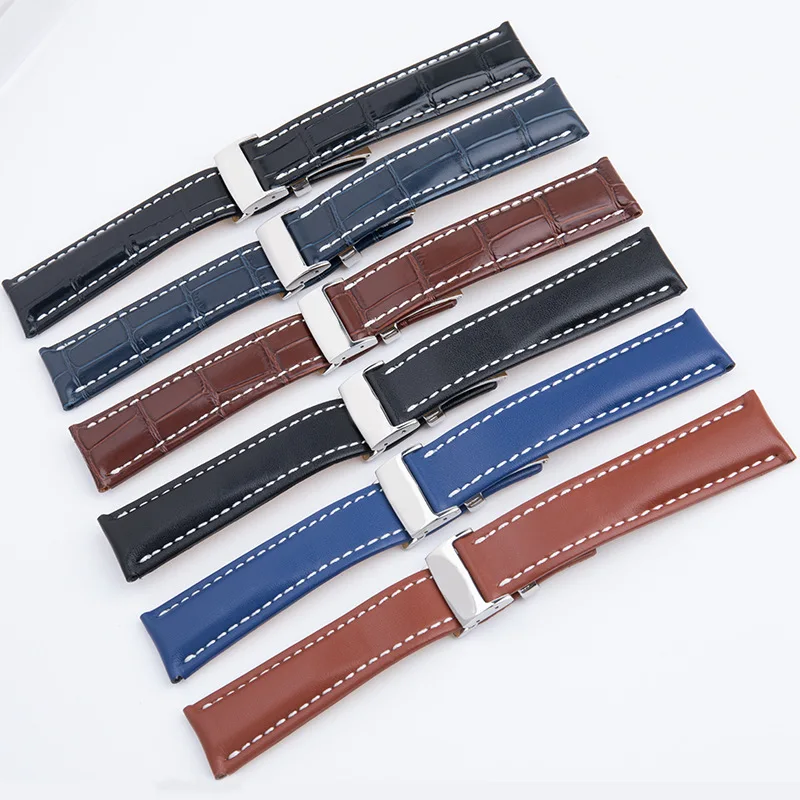 22mm 24mm Soft Calfskin Leather Watch Strap Band for Breitling Watchband Avenger/navitimer Premier Bracelet Folding Buckle