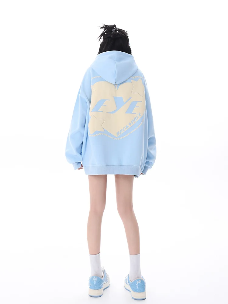 American Retro High Street Long-sleeved Sweatshirt Women's Autumn winter plus velvet Hooded Letter Printed Loose Pullover