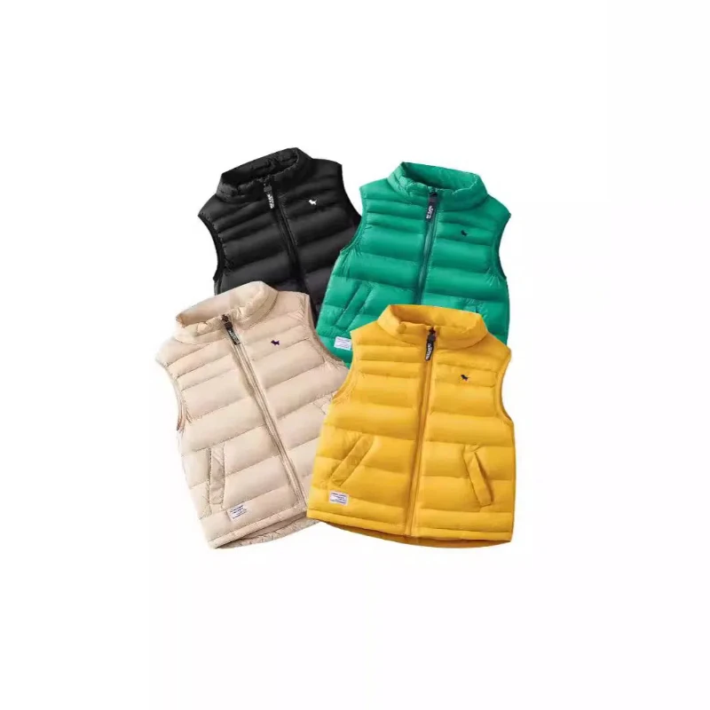 

Children's Autumn Winter Vest Boys White Duck Down Zipper Standing Collar Down Vest Girl's Korean Version Warm Slim Fit