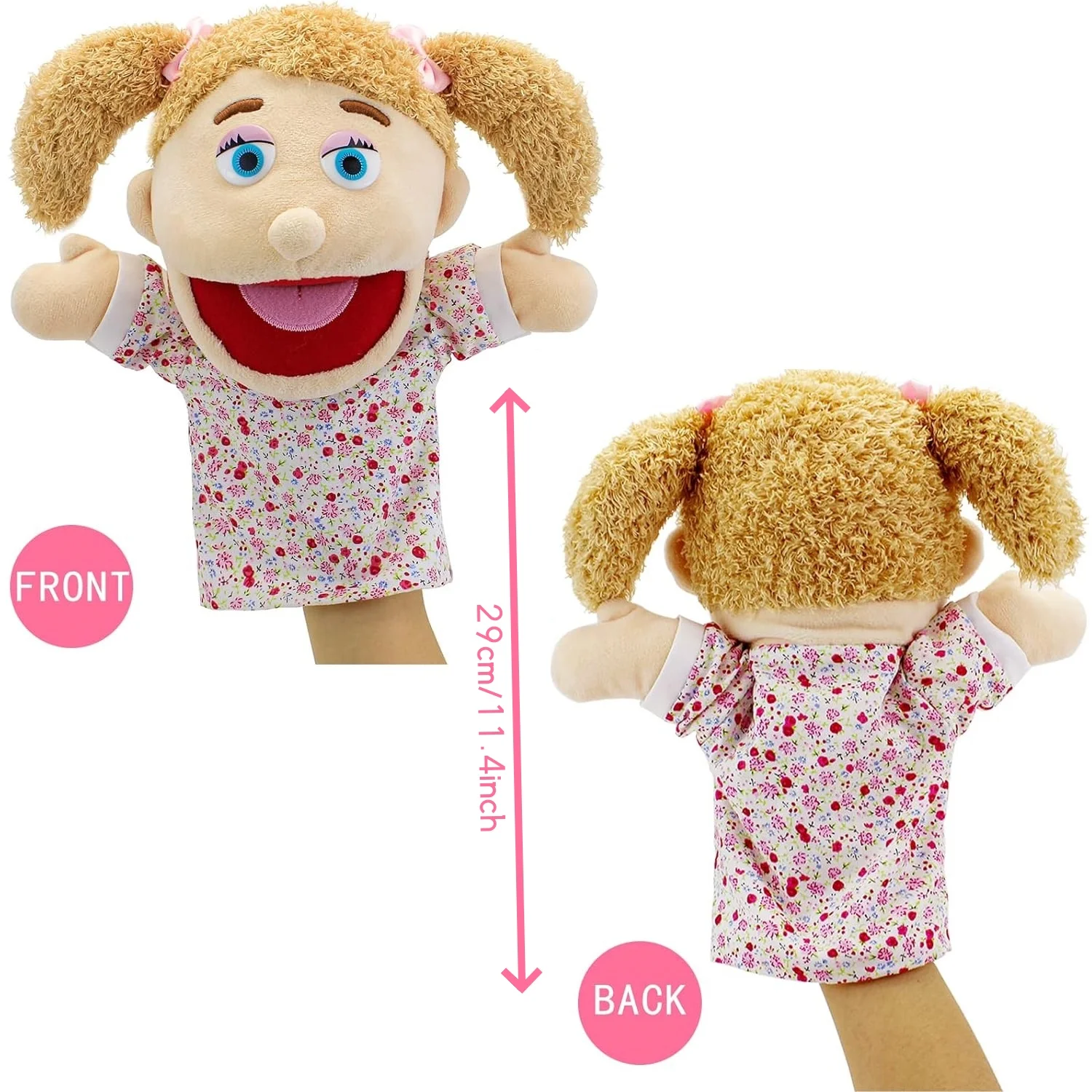 Dochterhandpoppen - Zachte pluche handpoppen Interactief rollenspel Storytelling-speelgoed voor kinderen, fantasierijk spelen