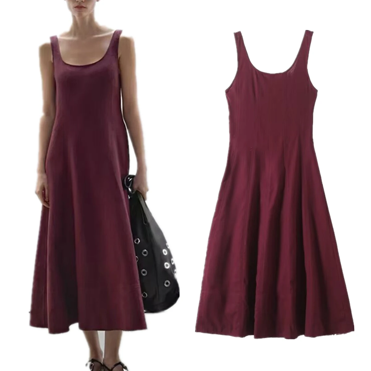 

Maxdutti French Cotton Linen Dress For Summer Vacation Lazy Sleeveless Elegant MIDI Dress Women Evening Dresses Vestidos
