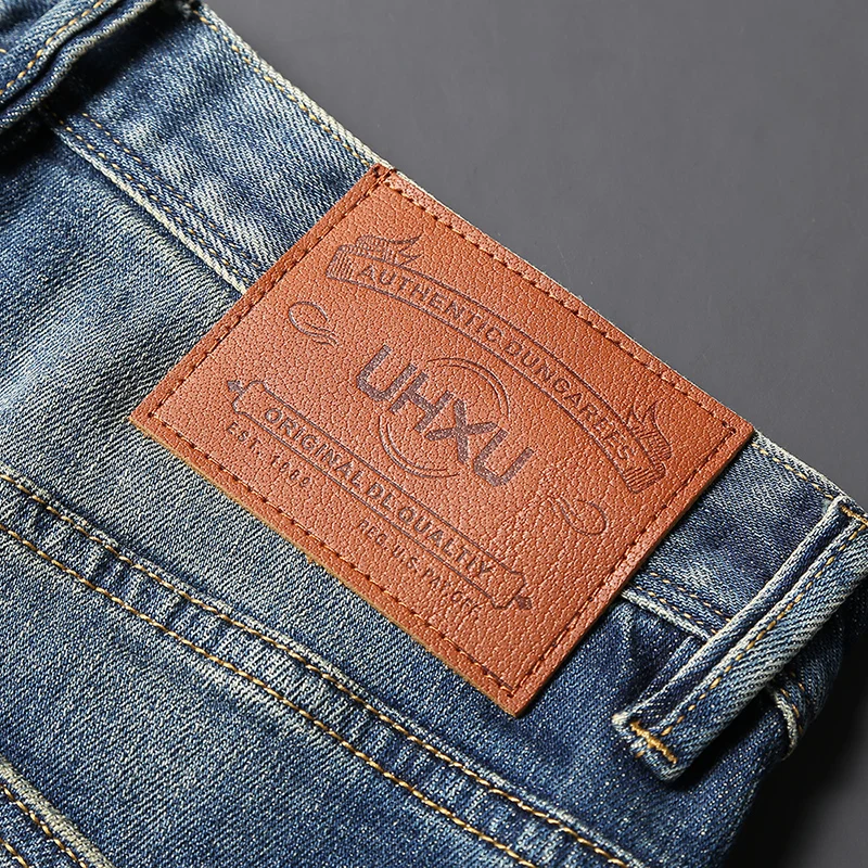 European Trendy Fashion Men Jeans High Quality Retro Blue Elastic Slim Fit Ripped Jeans Men Vintage Designer Denim Pants Hombre