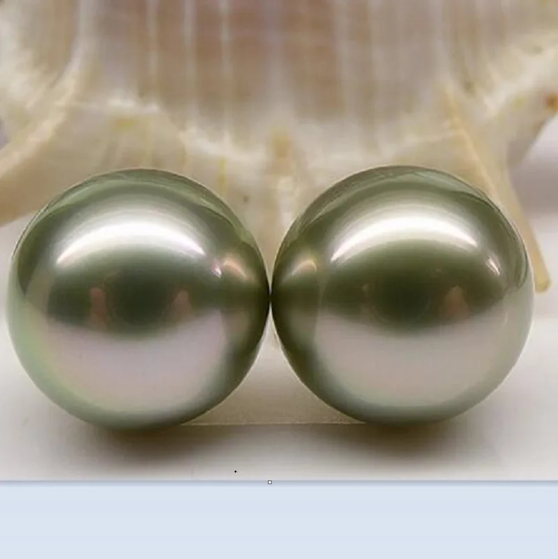 Pair 12-13mm Gold Green Round Loose Pearl Undrilled Women Wedding Party Jewelry Accessories Necklace Earring Ring Bracelet Ring