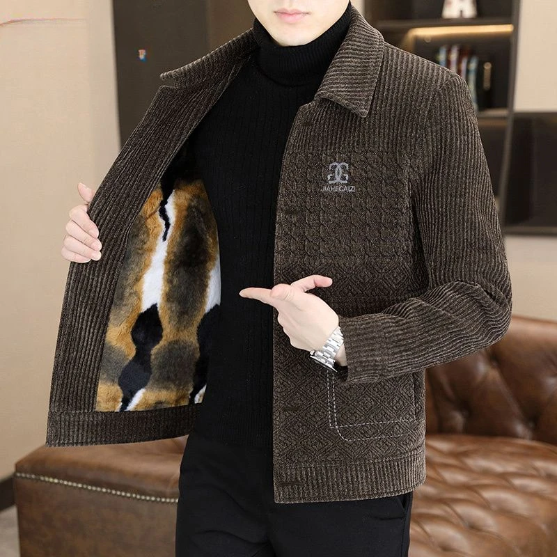 

Winter Wool Jacket Men Warm Coat Faux Fur Lined Embroidery Single-breasted Short Coat Tops Thick Luxury Clothing Bomber Jacket