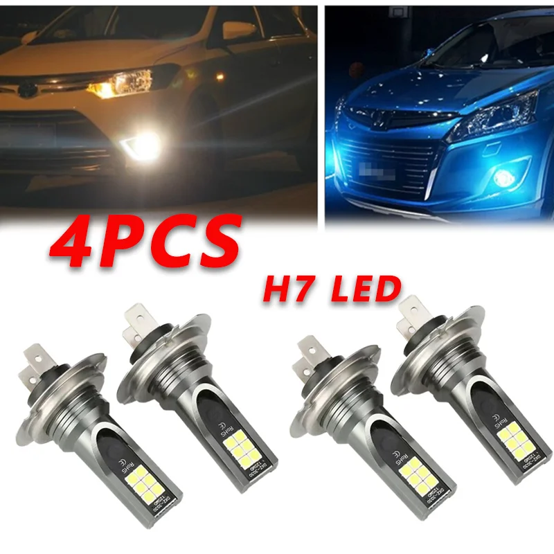 

4 PCS H7 LED Headlight Bulbs High Low Beam 6000K Super White Lights Car Fog Lights Auto DRL H4 H8 H8 H11 Cob Chips 12V 24V 80W