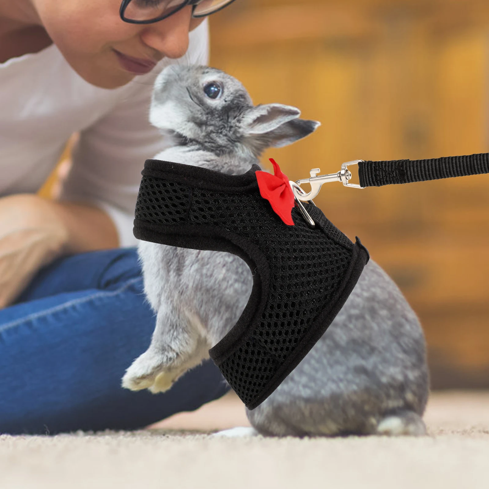 

Pet Leash Bunny Harness Adjustable Small Animal Supplies Rabbit Walking Outdoor Breathable Set Lightweight Pet Collar Dog Leash