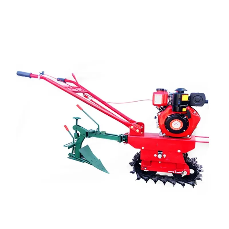 Chain wheel track manual plough mini power tiller 16hp garden farm rotary 