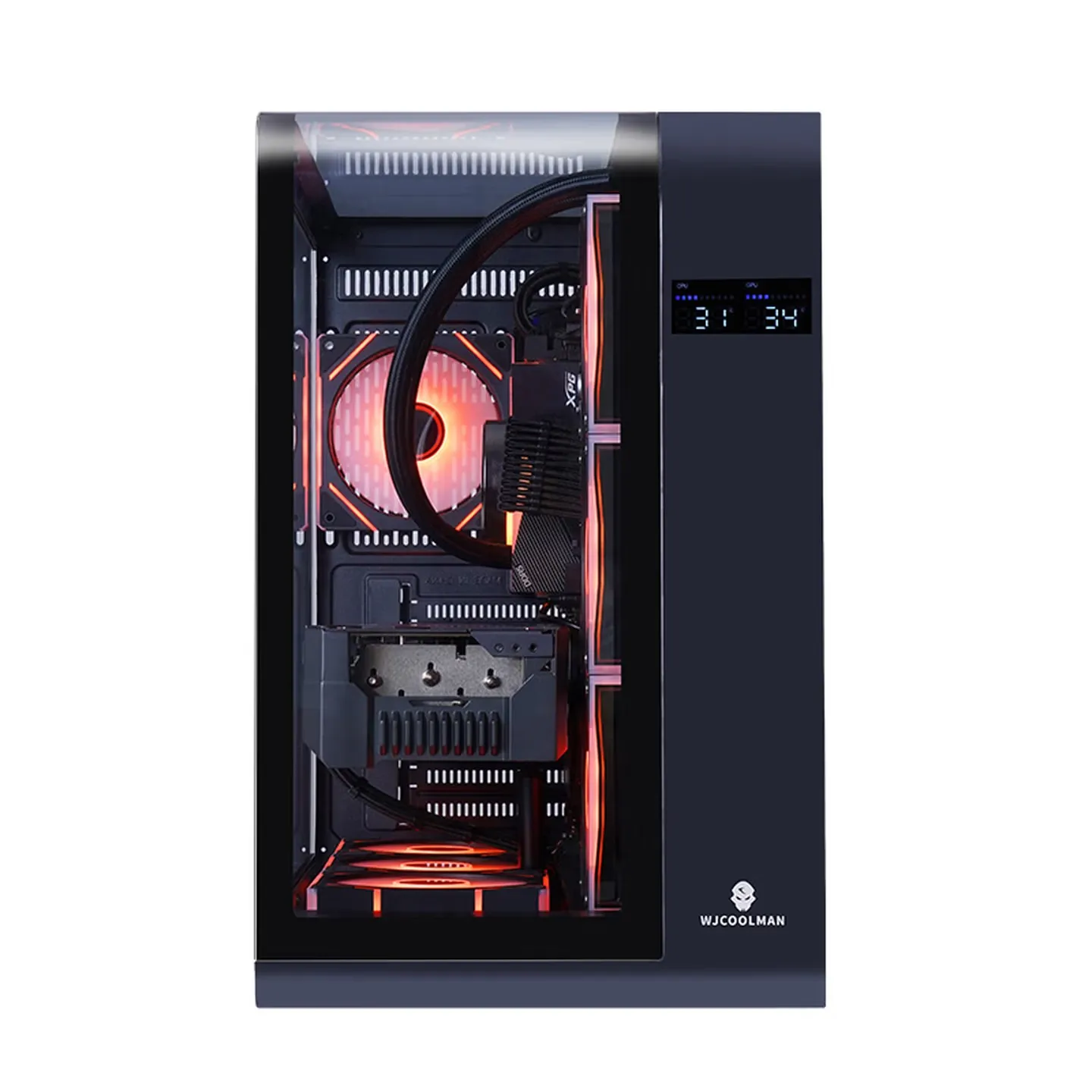 WJCOOLMAN Wentianplus Gaming Computer Case Curved Glass Digital Display Sea View Room ATX Motherboard Support 360 Water Cooling