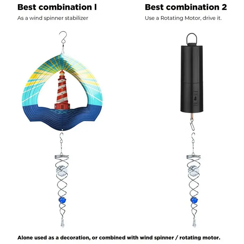 VELIF-4 Pack Gazing Ball Spiral Tail Wind Spinner Stabilizer Garden Spiral Tail Hanging Wind Spinner With Hanging Swivel Hook