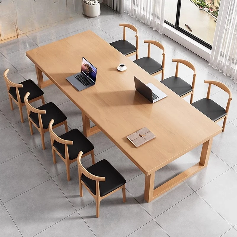 

Rubber wood solid wood conference table 3M long table simple modern office table and chair combination workbench conference